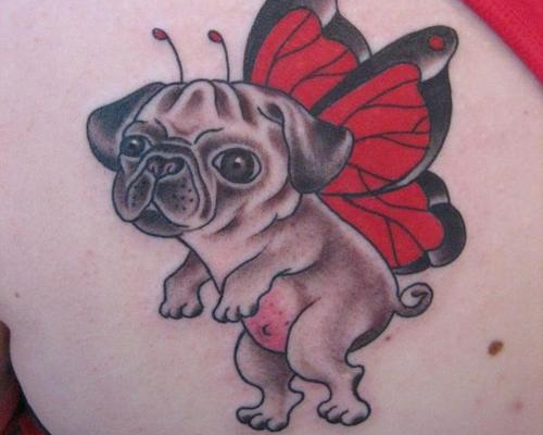 Cute Pug With Butterfly Wings Tattoo Design