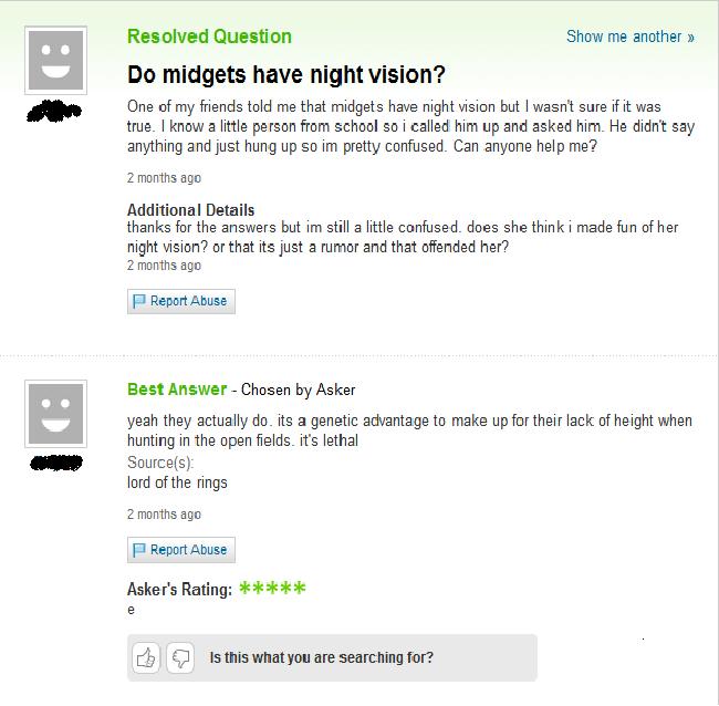 Do Midgets Have Night Vision Funny Yahoo Question Answer Image