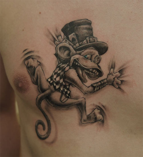 Funny 3D Monkey Tattoo On Man Chest