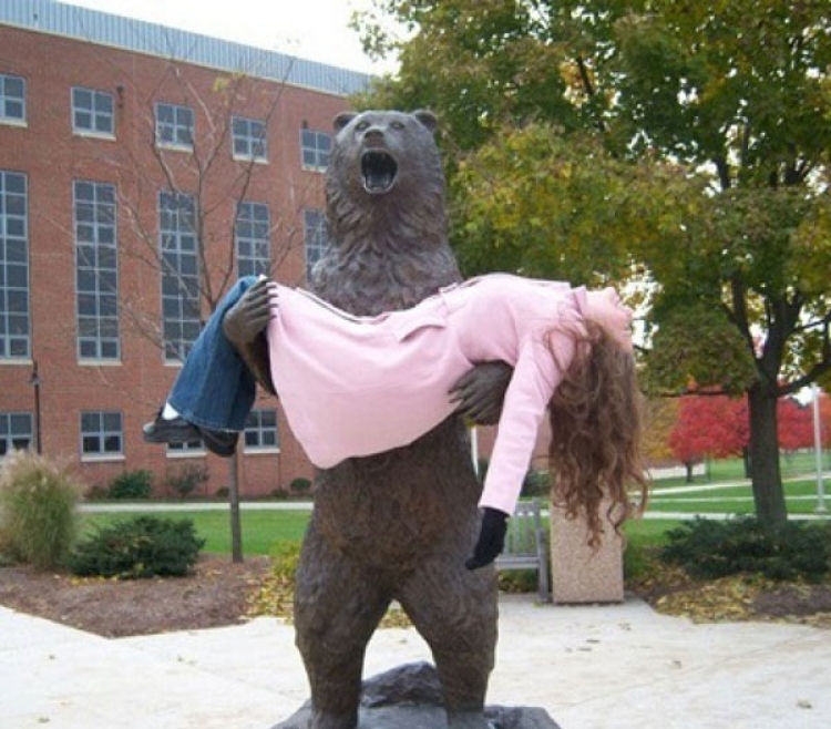 Funny Bear Statute With Girl Picture