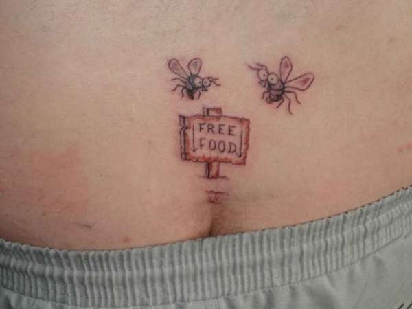 Funny Free Food - Two Bee Tattoo On Lower Back