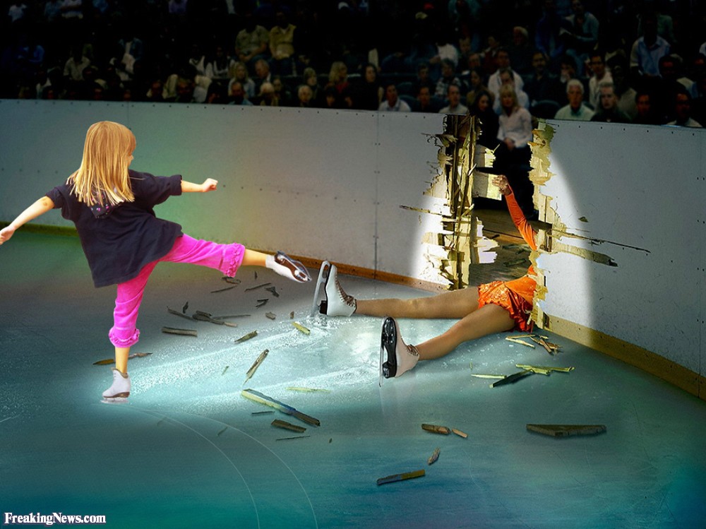 Funny Girl Kicking an Ice Skater