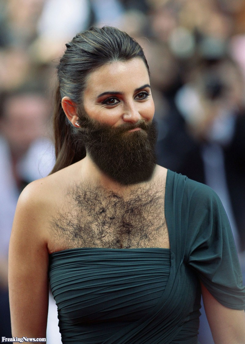 Funny Penelope Cruz With Beard And Hairy Chest.