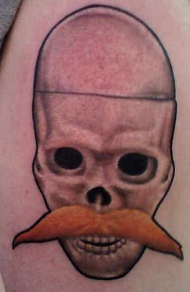 Funny Skull With Mustache Tattoo Design