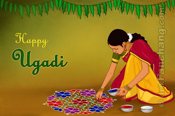 Happy Ugadi Women Decorating Rangoli Picture