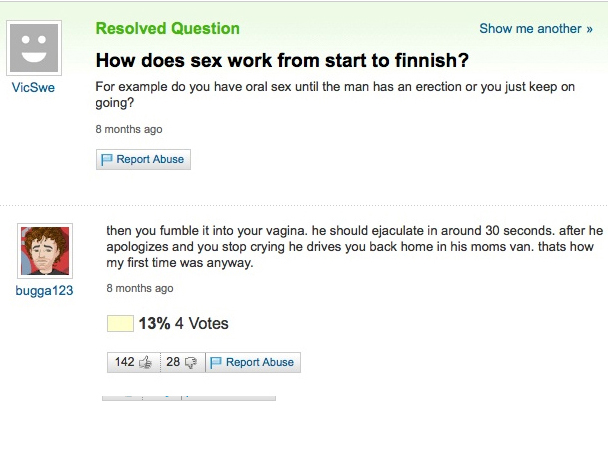 How Does Sex Work From Start To Finnish Funny Yahoo Question Answer