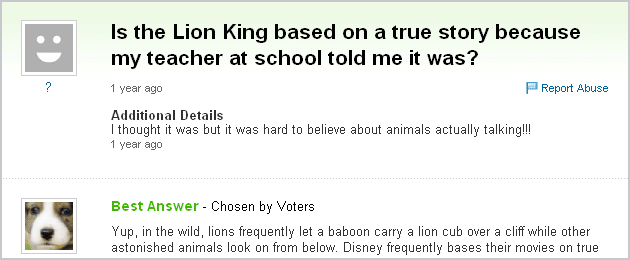 Is The Lion Based On A True Story Funny Yahoo Question Answer