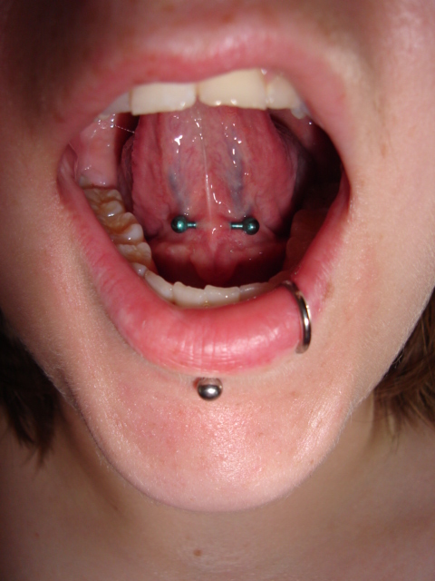 Labret And Green Barbell Web Piercing For Girls