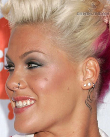 Left Nostril And Dual Lobe Celebrity Piercing
