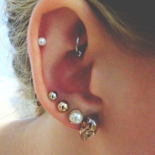 Pearl Studs Right Ear Piercing Picture For Girls