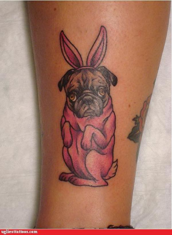 Pug In Rabbit Dress Tattoo Design For Leg