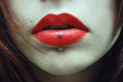 Sexy Girl With Vertical Labret Piercing With Silver Barbell