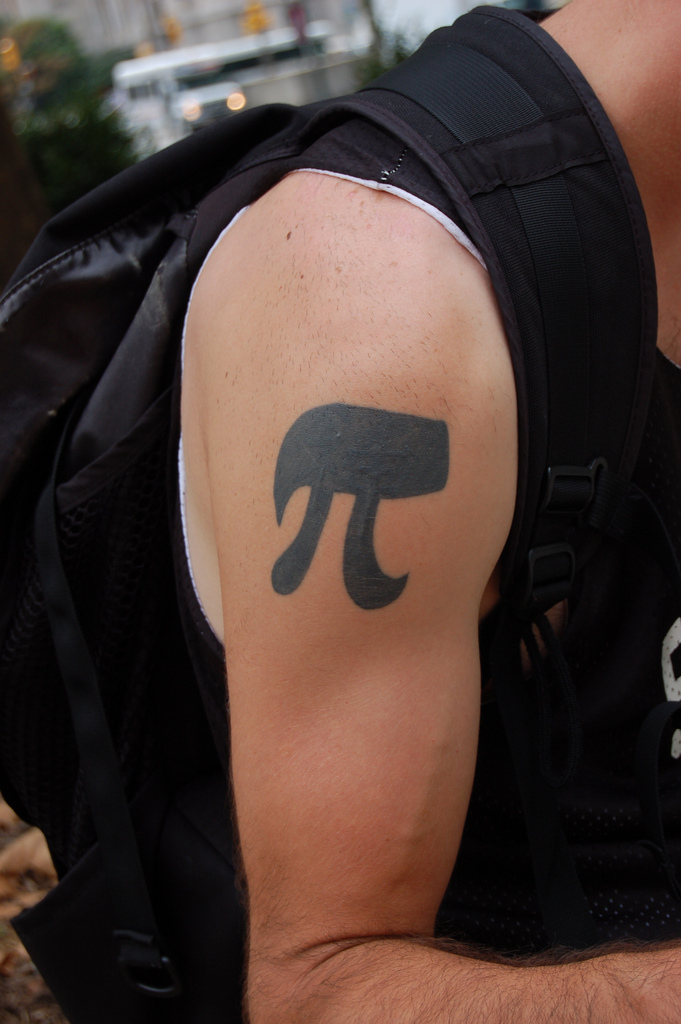 Silhouette Pi Tattoo On Man Right Shoulder