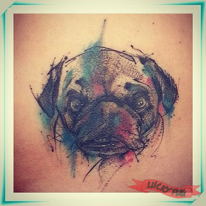 Watercolor Pug Dog Face Tattoo Design