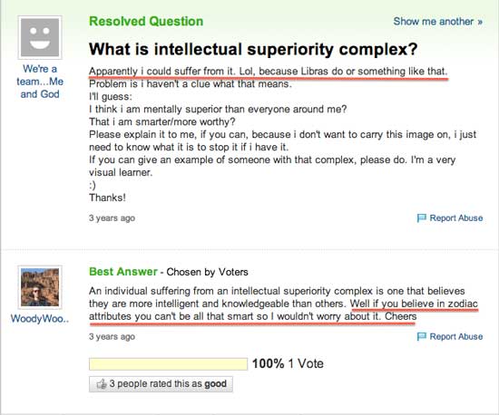 What Is Intellectual Superiority Complex Funny Yahoo Question Answer Picture