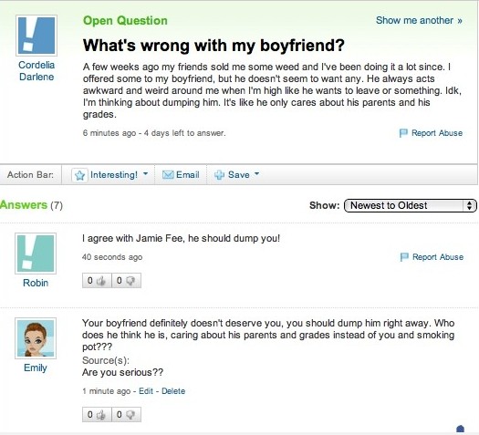 What's Wrong With My Boyfriend Funny Yahoo Question Answer Picture