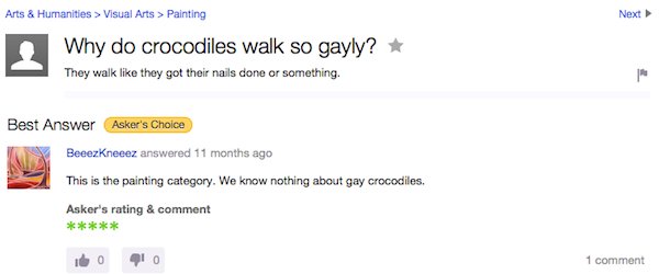 Why Do Crocodile Walk So Gayly Funny Yahoo Question Answer