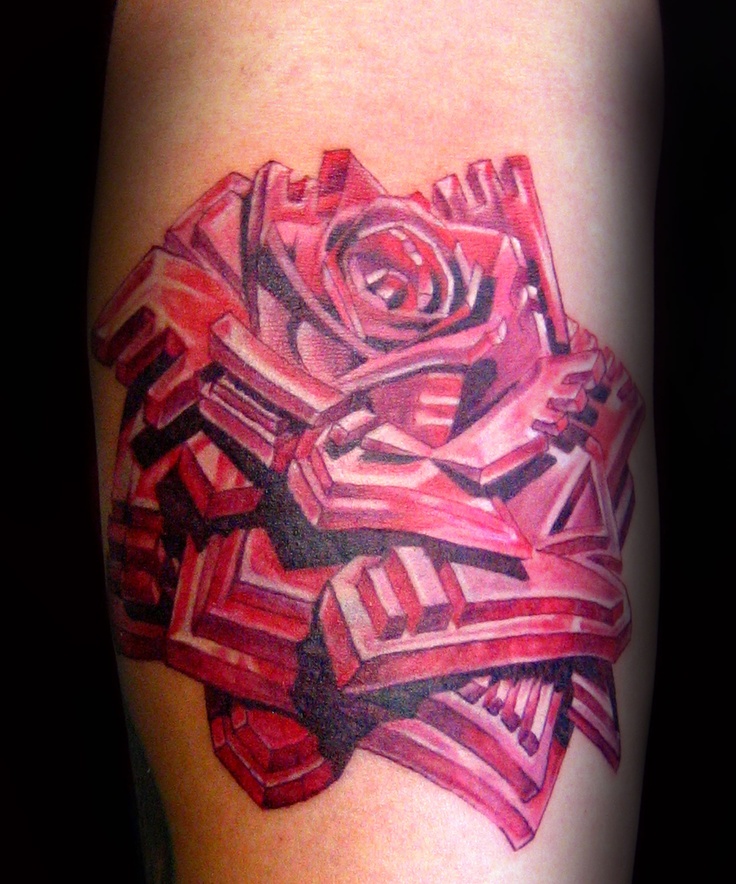 3D Geometric Red Rose Tattoo Design