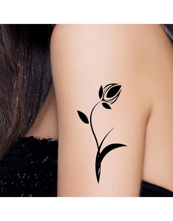Amazing Black Tulip Flower Tattoo On Girl Left Shoulder