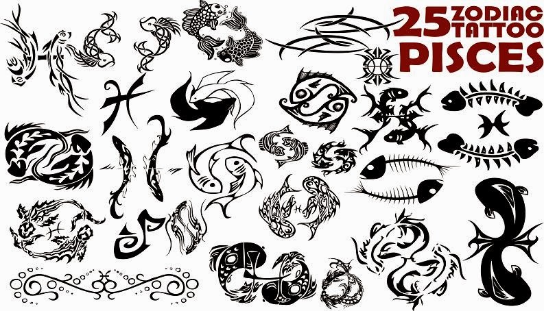 Awesome Black Pisces Tattoo Flash