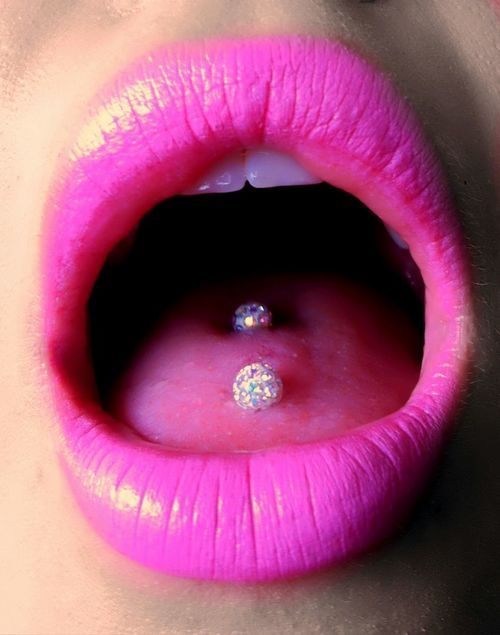 Awesome Colorful Tongue Piercing For Young Girls