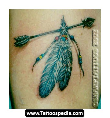 Awesome Feather With Arrow Tattoo Design For Bicep
