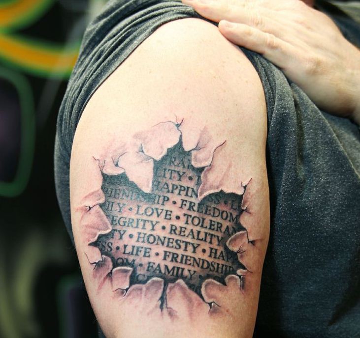 Awesome Ripped Skin Maple Leaf Tattoo On Right Shoulder