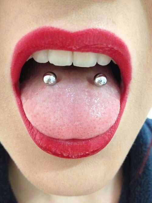 Awesome Silver Barbell Tongue Piercing Picture