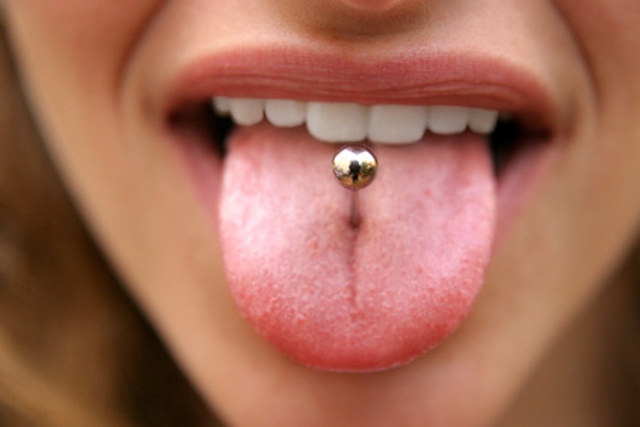Awesome Silver Stud Tongue Piercing For Young Girls