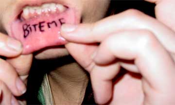 Bite Me Tattoo On Lips