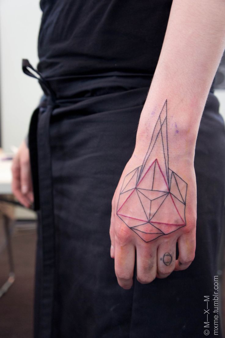 Black And Red Prism Tattoo On Hand