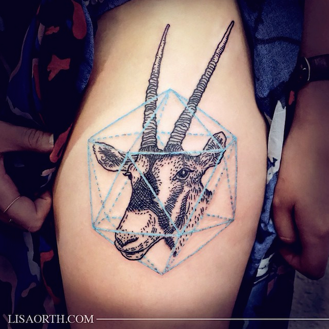 Black Deer Head In Prism Tattoo Design