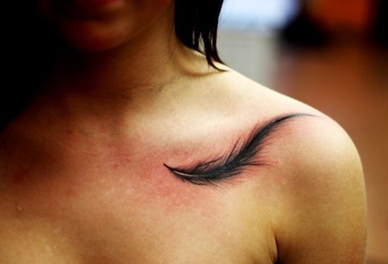 Black Feather Tattoo On Collarbone By Rosario Sortino