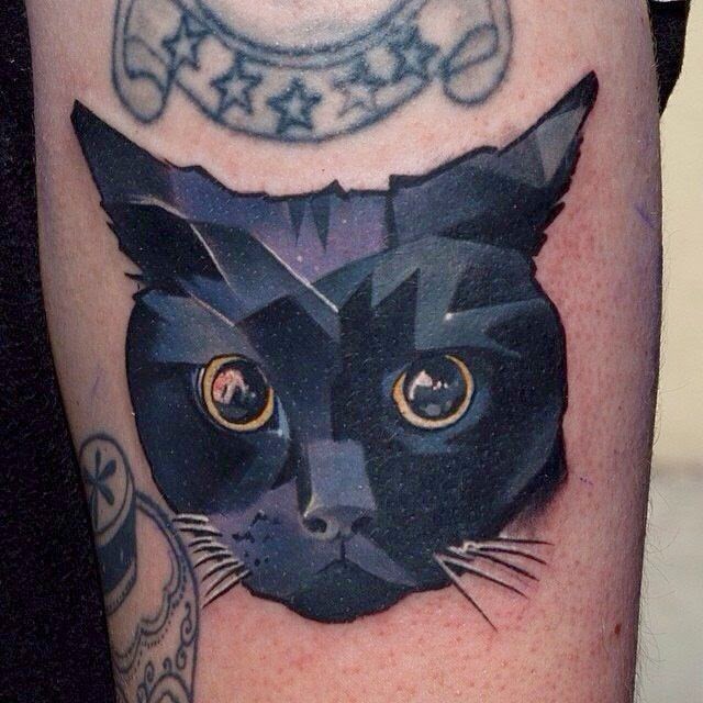 Black Geometric Cat Head Tattoo Design By Halasz Matya