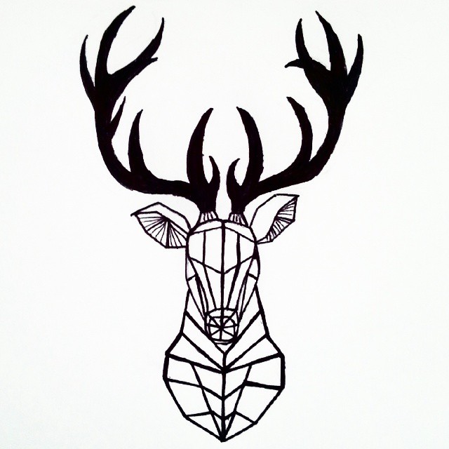 Black Geometric Deer Head Tattoo Stencil
