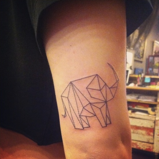 Black Geometric Elephant Tattoo On Half Sleeve