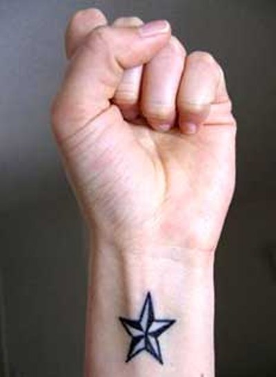 Black Nautical Star Tattoo On Wrist