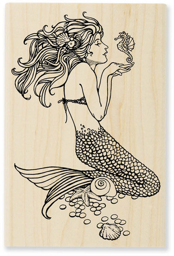 Black Seahorse On Mermaid Hand Tattoo Stencil