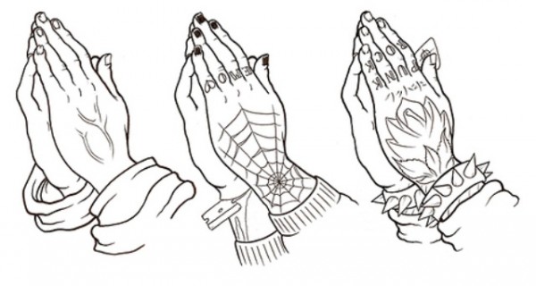 Black Three Praying Hands Tattoo Design