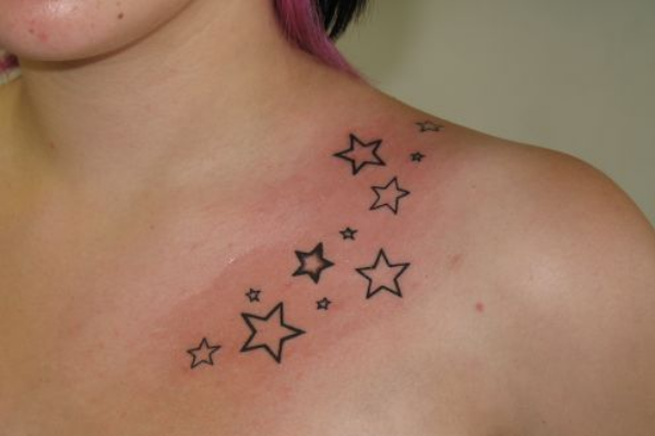 Black Tiny Stars Tattoo On Man Collarbone