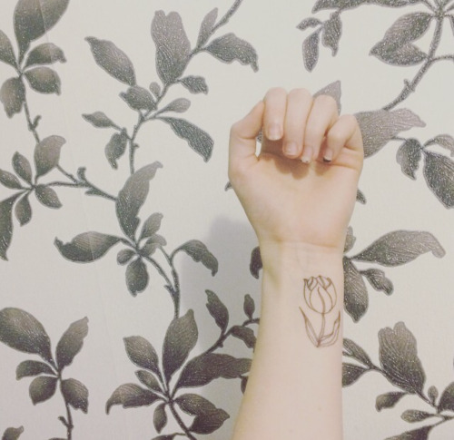 Black Tulip Flower Tattoo On Wrist