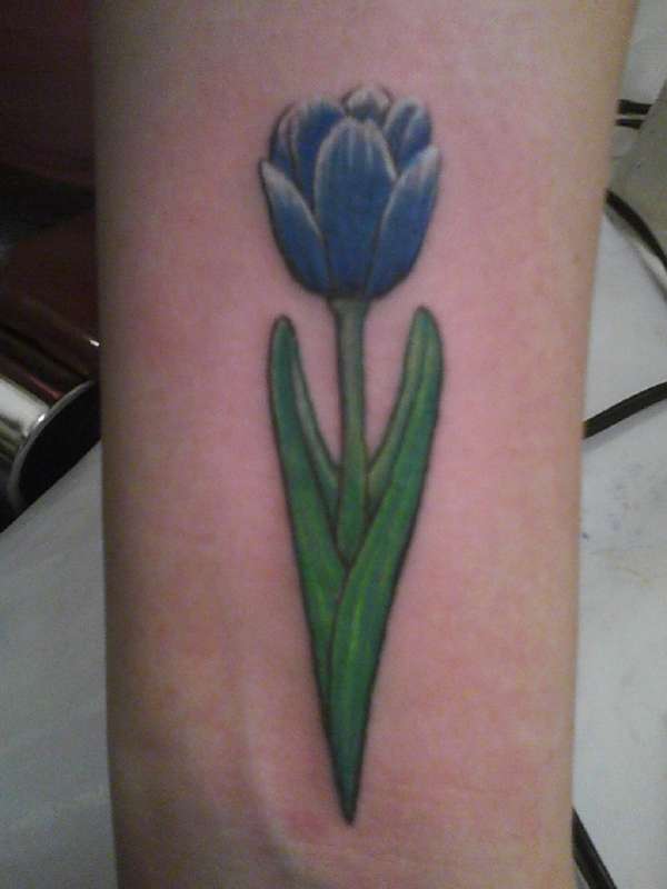 Blue Tulip Flower Tattoo On Forearm