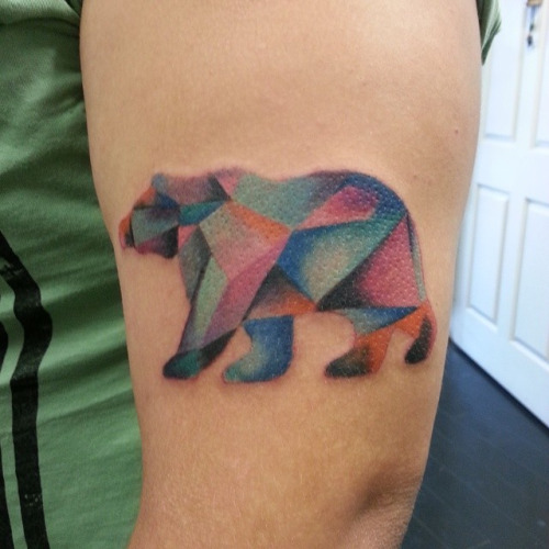 Colorful Bear Prism Tattoo On Half Shoulder