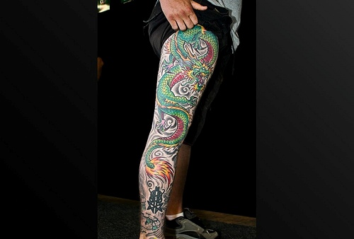 Colorful Dragon Tattoo On Full Leg