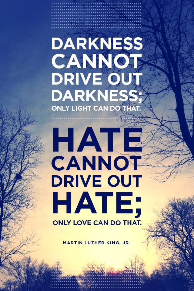 Darkness cannot drive out darkness; only light can do that. Hate cannot drive out hate; only love can do that. (1)