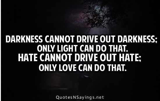 Darkness cannot drive out darkness; only light can do that. Hate cannot drive out hate; only love can do that. (7)