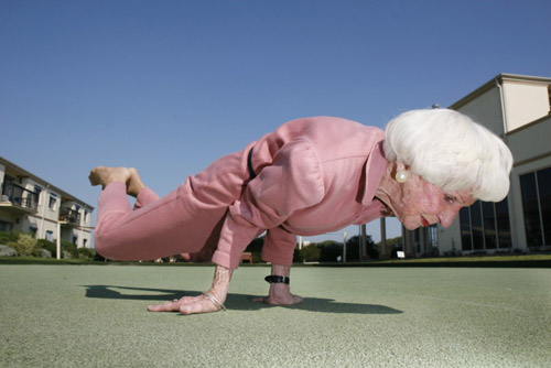 Funny Old Lady Doing Exercise