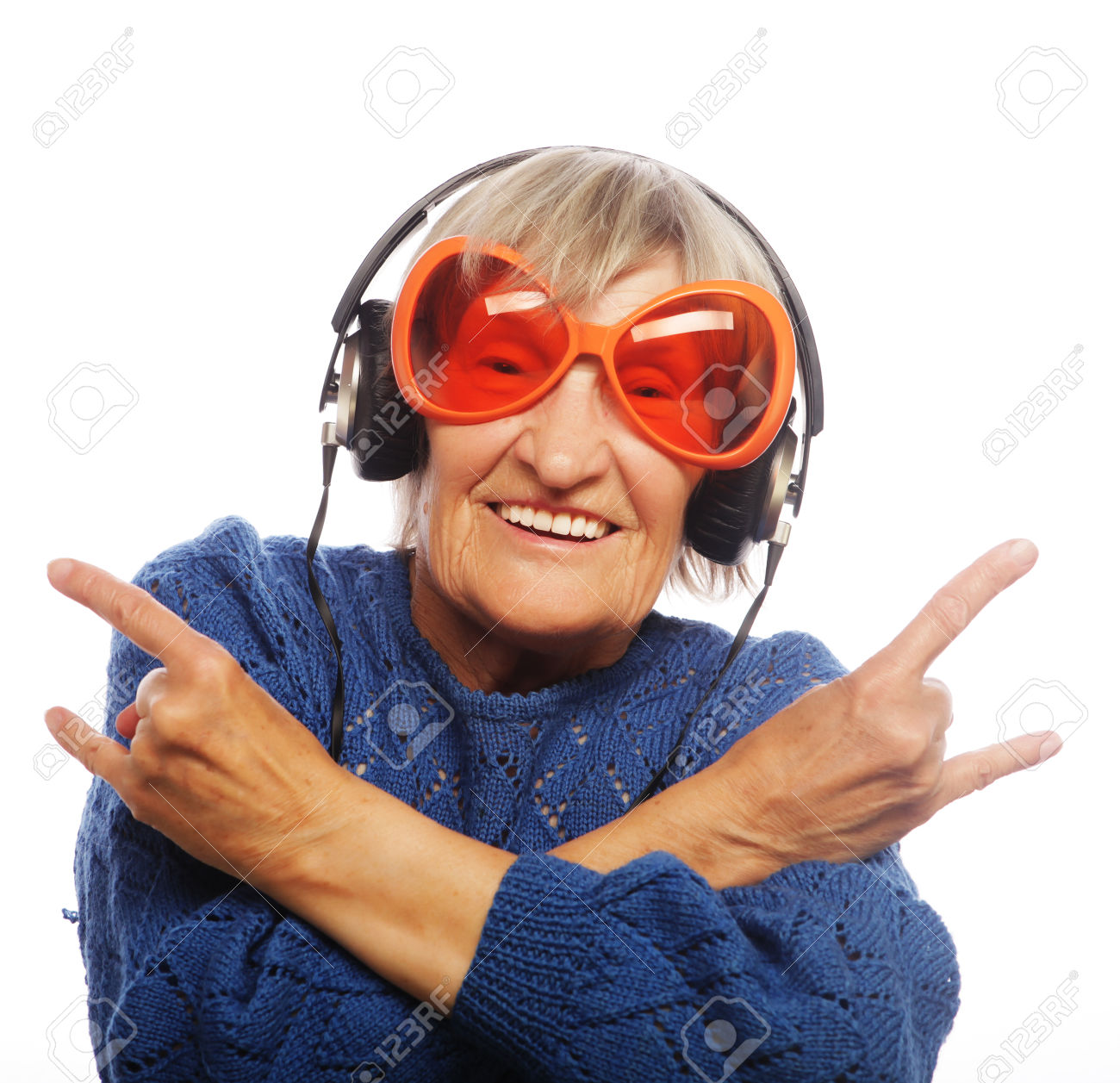 Funny Old Lady Listening Music