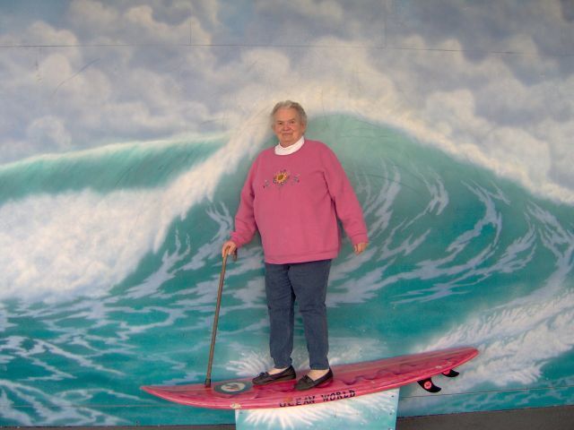 Funny Old Woman On Water Skiingboard