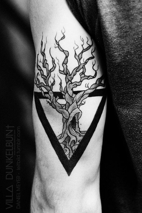 Geometric Tree Without Leaves Tattoo On Bicep